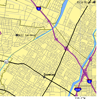 Zip code 90240 close-up map