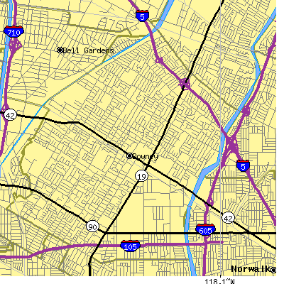 Zip code 90241 close-up map