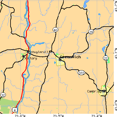 Zip code 12834 close-up map