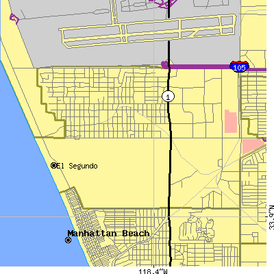 Zip code 90245 close-up map