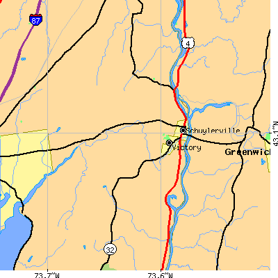 Zip code 12871 close-up map