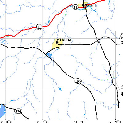 Zip code 12910 close-up map