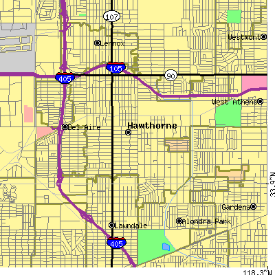 Zip code 90250 close-up map