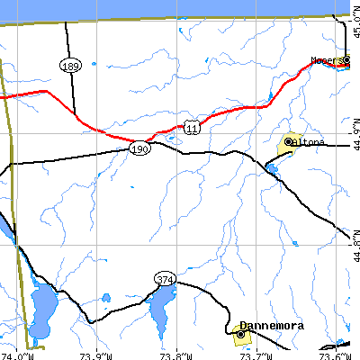 Zip code 12935 close-up map
