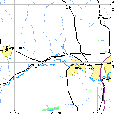 Zip code 12962 close-up map