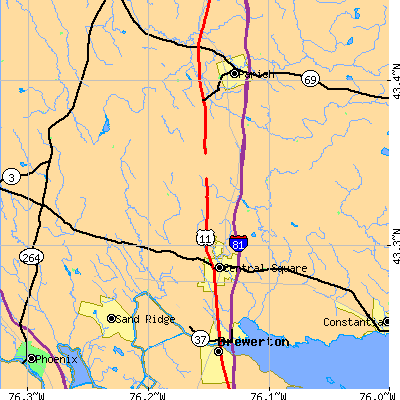 Zip code 13036 close-up map
