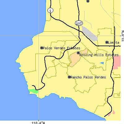 Zip code 90274 close-up map