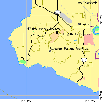 Zip code 90275 close-up map