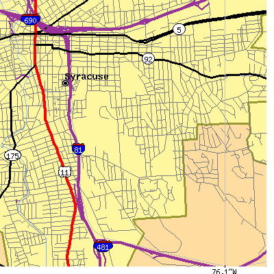 Zip code 13210 close-up map
