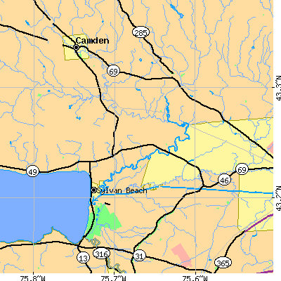 Zip code 13308 close-up map