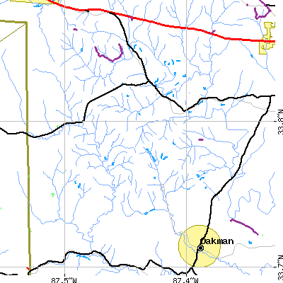 Zip code 35587 close-up map