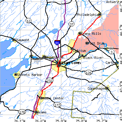 Zip code 13601 close-up map