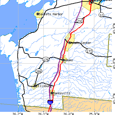 Zip code 13605 close-up map