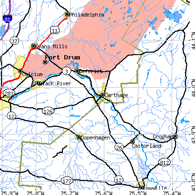Zip code 13619 close-up map