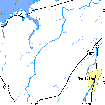 Zip code 13621 close-up map