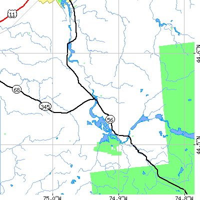 Zip code 13625 close-up map