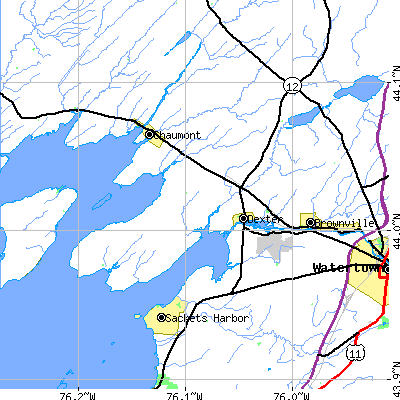 Zip code 13634 close-up map