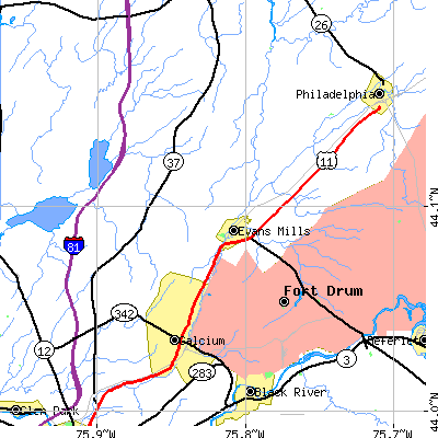 Zip code 13637 close-up map