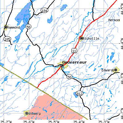 Zip code 13642 close-up map