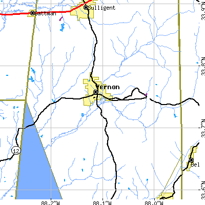 Zip code 35592 close-up map