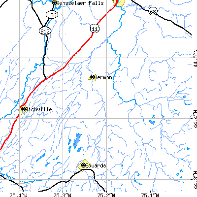 Zip code 13652 close-up map