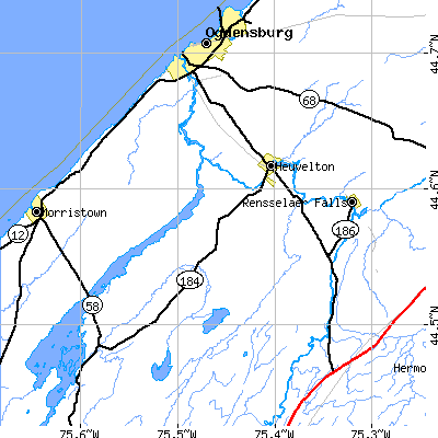 Zip code 13654 close-up map