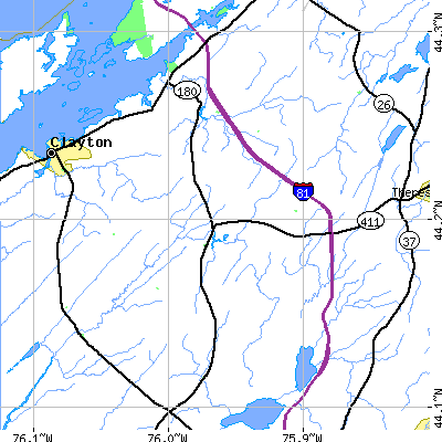 Zip code 13656 close-up map