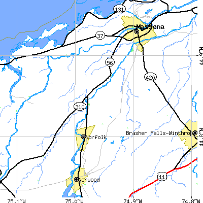 Zip code 13667 close-up map