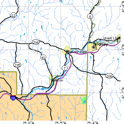 Zip code 13733 close-up map