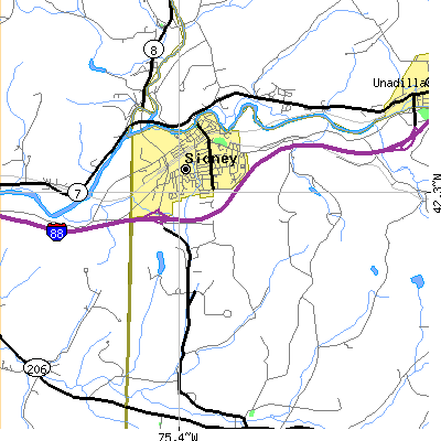 Zip code 13838 close-up map