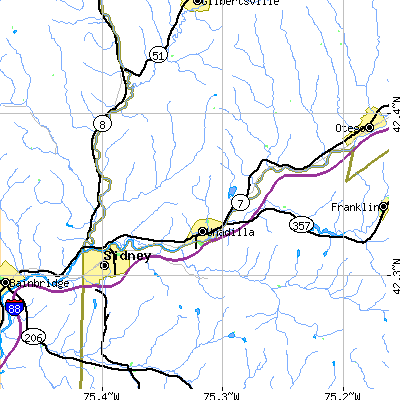 Zip code 13849 close-up map