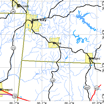 Zip code 35593 close-up map