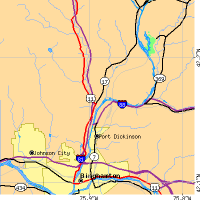 Zip code 13901 close-up map