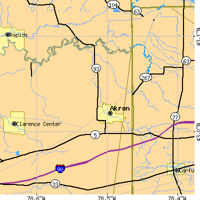 Zip code 14001 close-up map