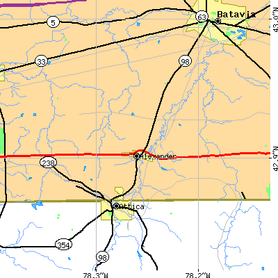 Zip code 14005 close-up map