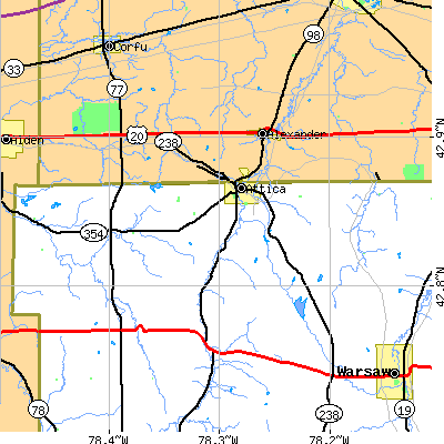 Zip code 14011 close-up map
