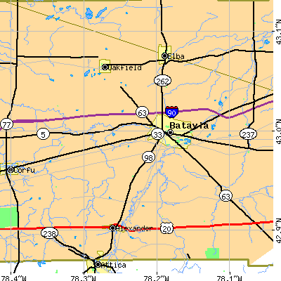 Zip code 14020 close-up map