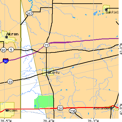 Zip code 14036 close-up map