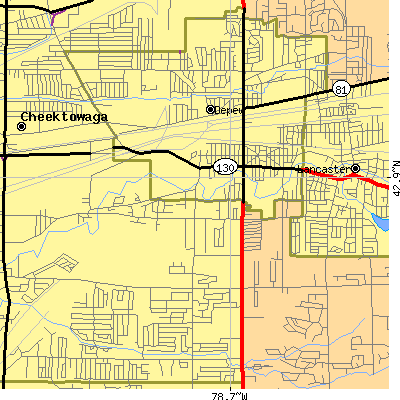 Zip code 14043 close-up map