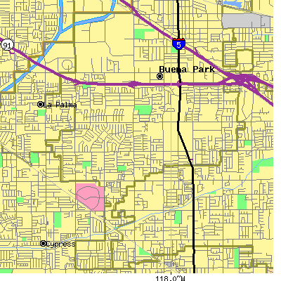 Zip code 90620 close-up map