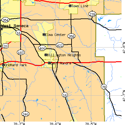 Zip code 14052 close-up map