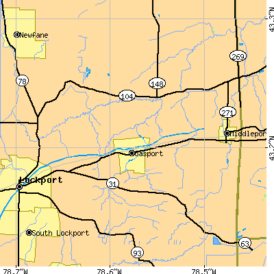 Zip code 14067 close-up map