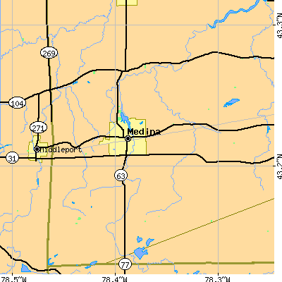 Zip code 14103 close-up map