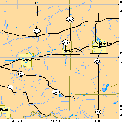 Zip code 14105 close-up map