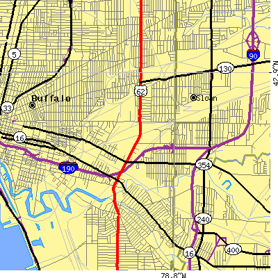 Zip code 14206 close-up map