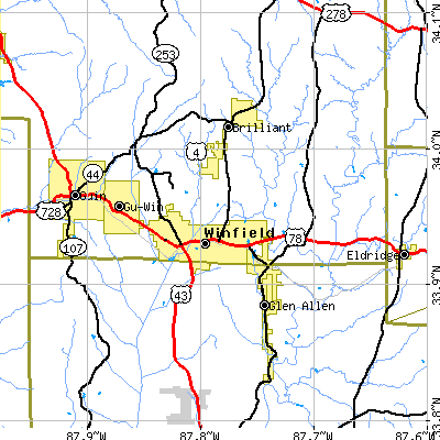 Zip code 35594 close-up map