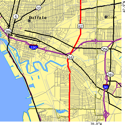Zip code 14210 close-up map