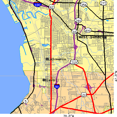 Zip code 14218 close-up map