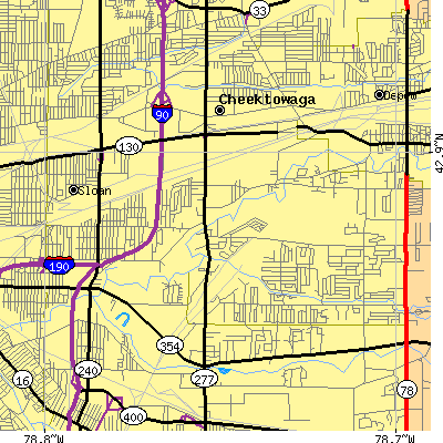Zip code 14227 close-up map