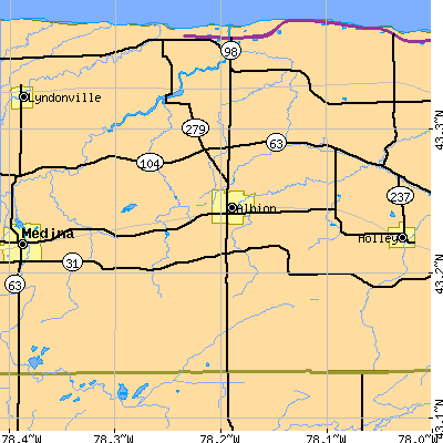 Zip code 14411 close-up map